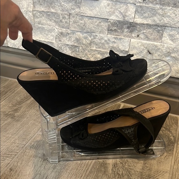 Seychelles Black Suede Leather Slingback Wedges with Bow Detail size 7 1/2 - Picture 2 of 11